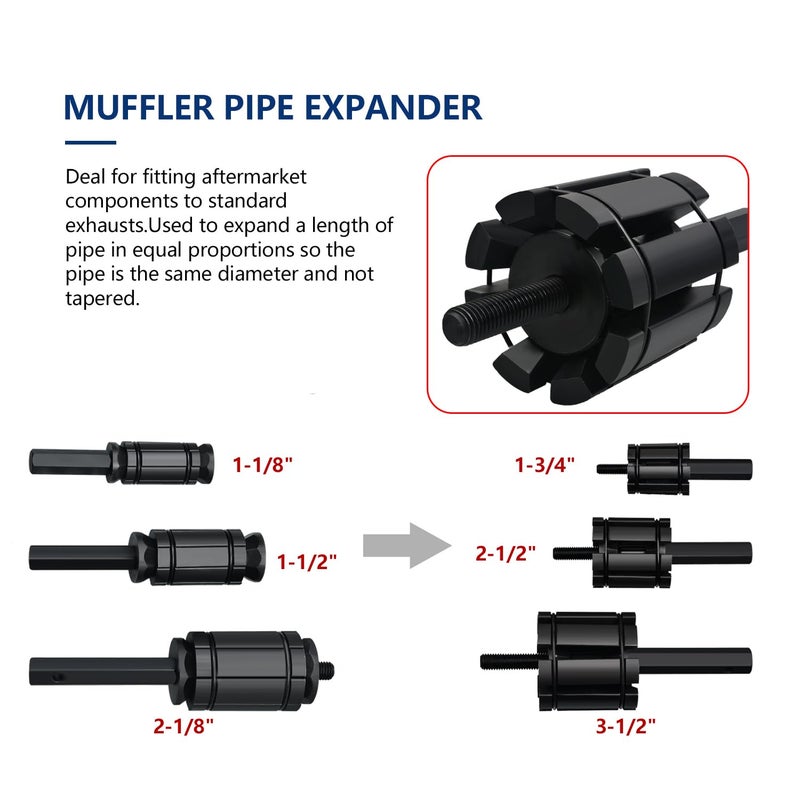 Prokomon 3 Pieces Exhaust Pipe Expander Tool Setï¼› repair deformed exhaust pipes ;Tail Pipe Expander 1-1/8" to 3-1/2" - Image 3
