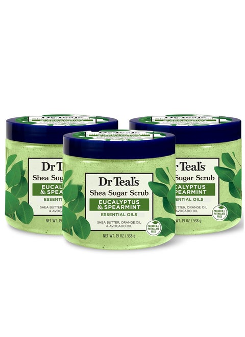 Dr Teals Shea Sugar Scrub Eucalyptus  Spearmint Essential Oils 19 oz Pack of 3