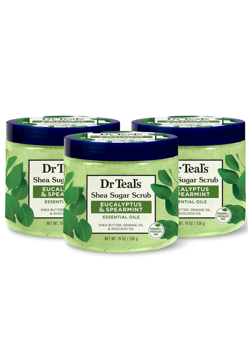 Dr Teals Shea Sugar Scrub Eucalyptus  Spearmint Essential Oils 19 oz Pack of 3
