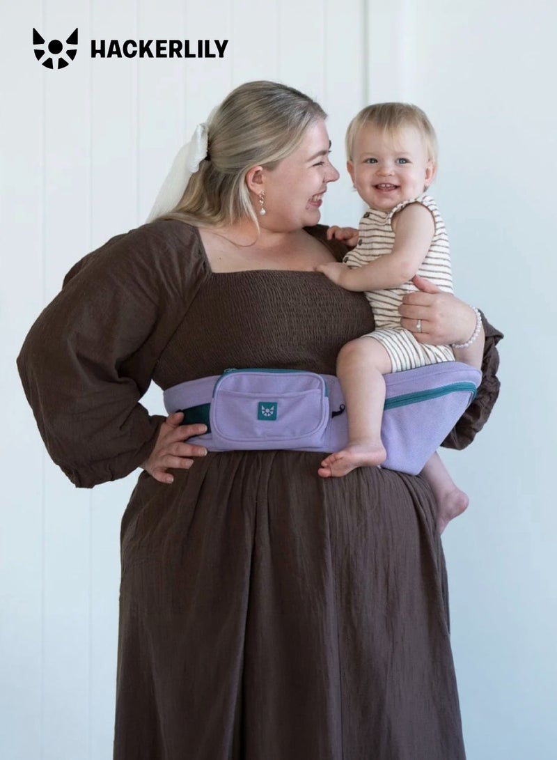 Hackerlily Hip Seat Baby Carrier in Purple & Teal Corduroy | Strap-Free Waist Carrier with Storage | 5+ Carry Positions | Ergonomic M-Position | 59–117 CM Waist | Up to 25 KG - Image 2