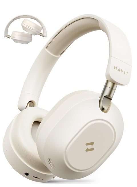 Active Noise Cancelling Headphones with Hi-Res Audio, Custom EQ via App, Super Bass, 40mm Drivers, 80H Battery Life, Ultra-Low 38ms Game Mode, Dual Bluetooth 5.4 Connectivity, Folding Design Headphones Wireless Bluetooth, Wired & Wireless Modes, 3-Mic ENC for Clear Calls, Smart Controls, Voice Assistant – Perfect for Music & Gaming (Beige)
