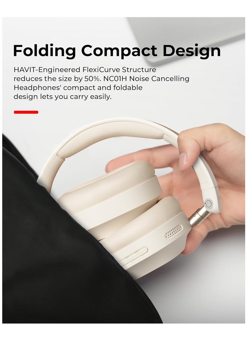 Active Noise Cancelling Headphones with Hi-Res Audio, Custom EQ via App, Super Bass, 40mm Drivers, 80H Battery Life, Ultra-Low 38ms Game Mode, Dual Bluetooth 5.4 Connectivity, Folding Design Headphones Wireless Bluetooth, Wired & Wireless Modes, 3-Mic ENC for Clear Calls, Smart Controls, Voice Assistant – Perfect for Music & Gaming (Beige)