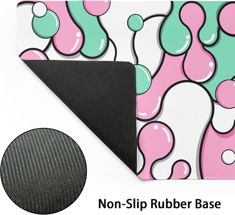 aportt Pink Green Mouse Pad Anime Cool Geometric Japanese Extended Desk Mat 80X30 cm Non-Slip Rubber Base Stitched Edge Large XL Mousepad for Desk Gaming Laptop Desktop,31.5×11.8 Inch - Image 3