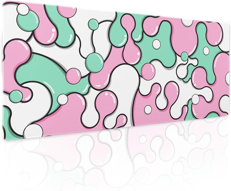 aportt Pink Green Mouse Pad Anime Cool Geometric Japanese Extended Desk Mat 80X30 cm Non-Slip Rubber Base Stitched Edge Large XL Mousepad for Desk Gaming Laptop Desktop,31.5×11.8 Inch - Image 1