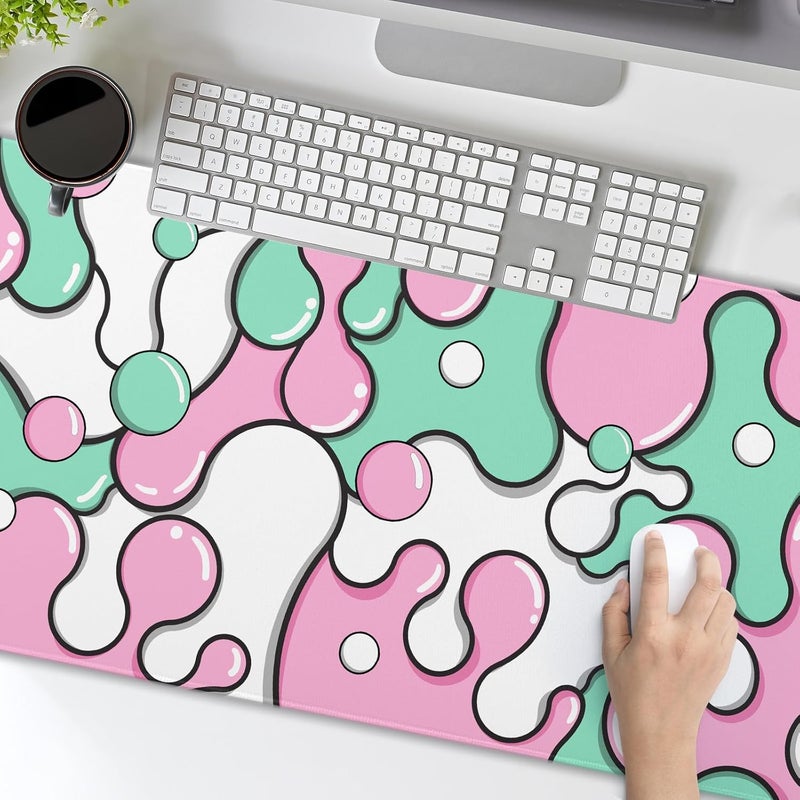 aportt Pink Green Mouse Pad Anime Cool Geometric Japanese Extended Desk Mat 80X30 cm Non-Slip Rubber Base Stitched Edge Large XL Mousepad for Desk Gaming Laptop Desktop,31.5×11.8 Inch - Image 5