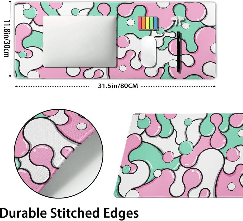 aportt Pink Green Mouse Pad Anime Cool Geometric Japanese Extended Desk Mat 80X30 cm Non-Slip Rubber Base Stitched Edge Large XL Mousepad for Desk Gaming Laptop Desktop,31.5×11.8 Inch - Image 2