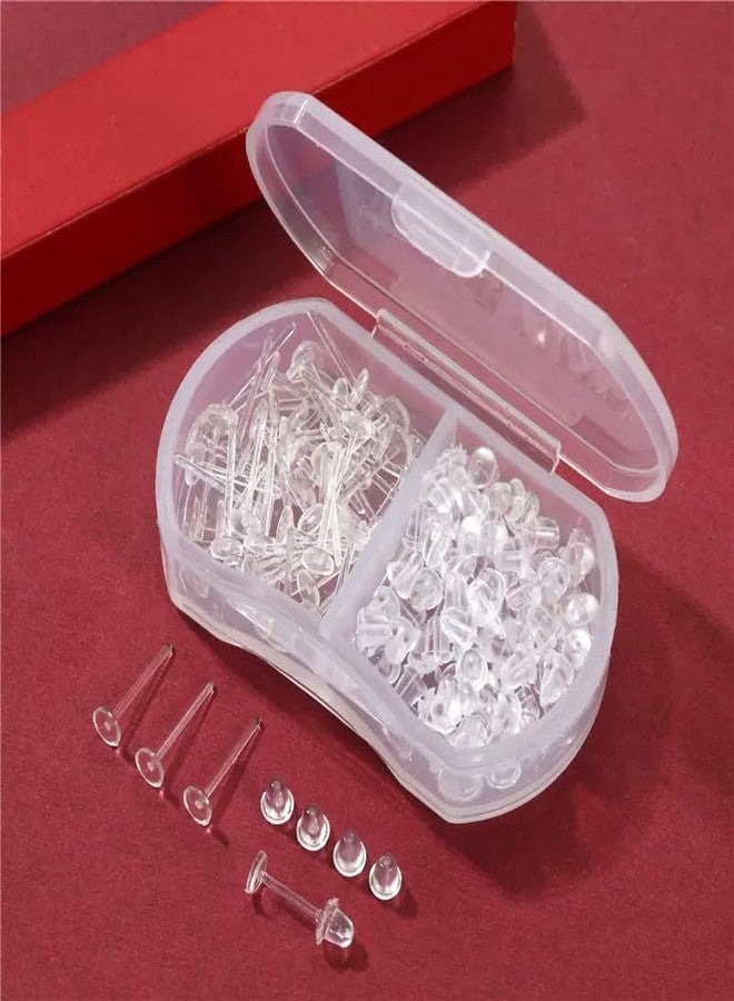 Kerryjewl Clear Earrings for Sports/Work,3mm Plastic Earrings for Sensitive Ears,Invisible Clear Stud 100 Pairs Earring Backs and Blank Pins Stud(100 pieces/50 Pairs) - Image 5
