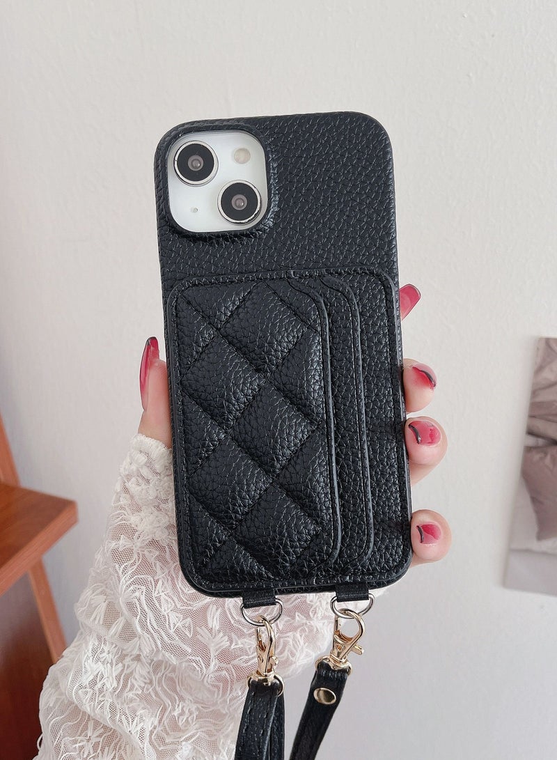 Suteni Crossbody Strap Back Cover Card Slots Leather Phone Case for iPhone