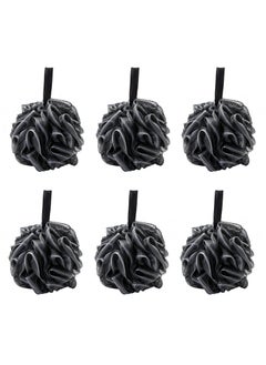 Teuuea 6 Pieces Black Bath Sponges, Premium Soft Fluffy Exfoliating Shower Puff, Nature Bamboo Charcoal Bulk Large Mesh Shower Pouf Loofahs Ball, Enhanced Skin Care Body Scrub for Men Women Children  - Image 1