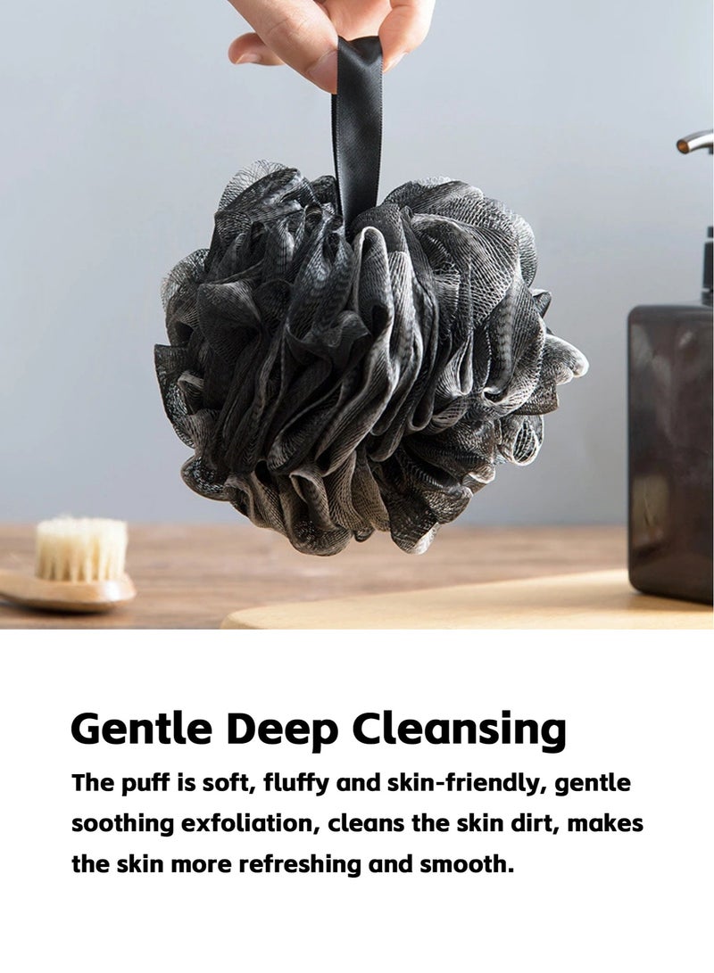Teuuea 6 Pieces Black Bath Sponges, Premium Soft Fluffy Exfoliating Shower Puff, Nature Bamboo Charcoal Bulk Large Mesh Shower Pouf Loofahs Ball, Enhanced Skin Care Body Scrub for Men Women Children - Image 2