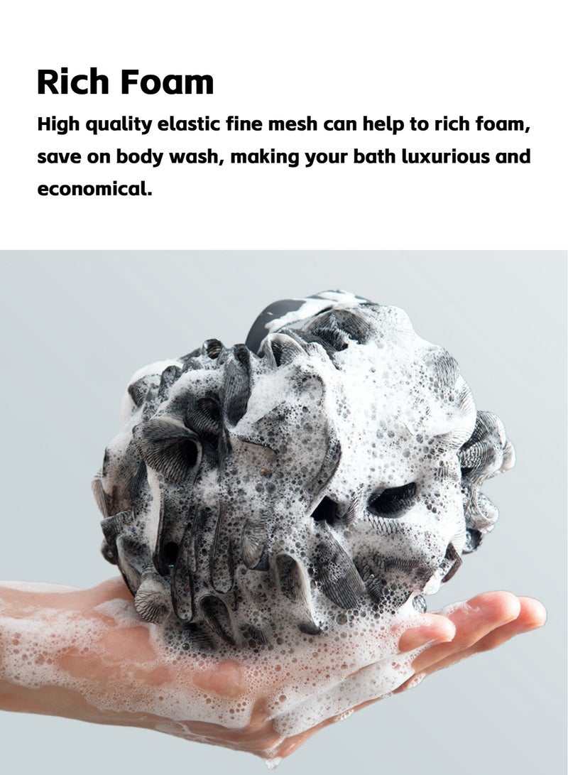 Teuuea 6 Pieces Black Bath Sponges, Premium Soft Fluffy Exfoliating Shower Puff, Nature Bamboo Charcoal Bulk Large Mesh Shower Pouf Loofahs Ball, Enhanced Skin Care Body Scrub for Men Women Children - Image 3