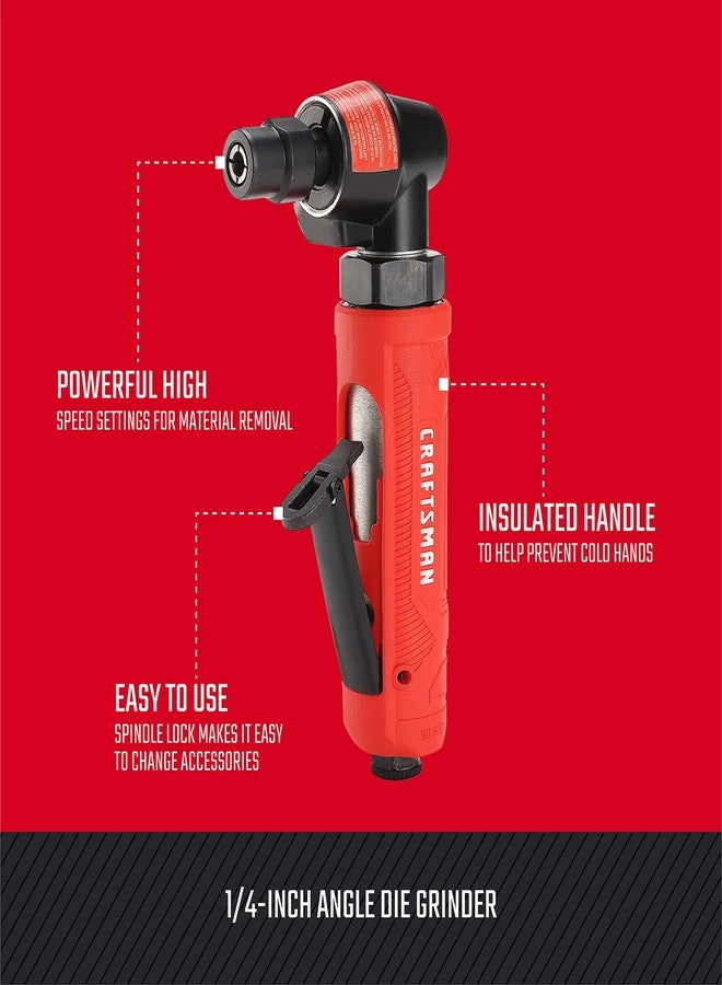 CRAFTSMAN 1/4-in Angle Die Grinder with Spindle Lock, 21,000 RPM High-Speed Power, Angled Head for Tight Areas, Built-in Muffler, Ergonomic Insulated Handle - Image 2