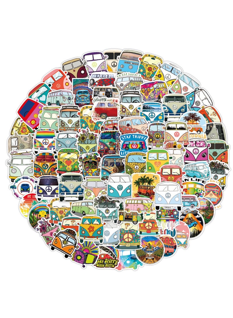 ORAINBOW 100 pcs Cute Bus Graffiti Stickers Pack Various Special Shaped Stickers Cartoon Bus Series Personalized Decals for Water Bottle Laptop Scrapbook Vinyl Stickers Pack  - Image 1