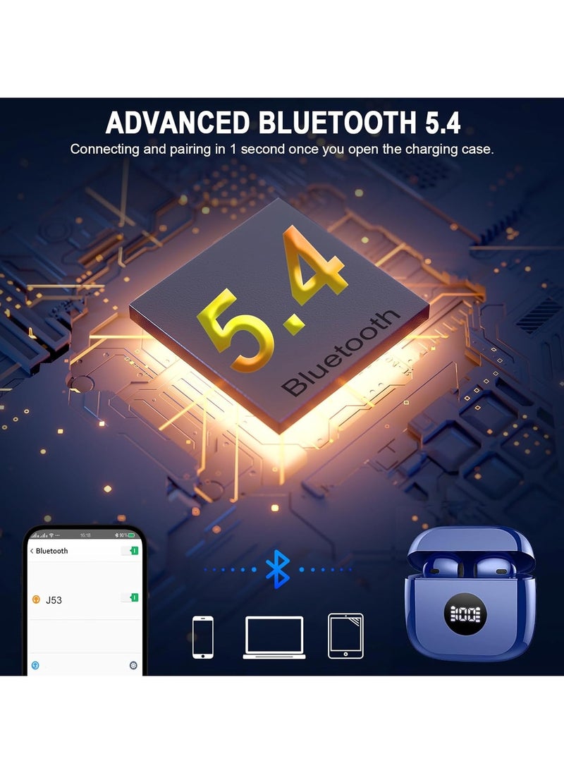 lekikpo Wireless Earbuds, Bluetooth 5.4 Ear Buds LED Power Display Headphones Bass Stereo, Bluetooth Earbuds in-Ear Noise Cancelling Mic, 40H Playback Mini Case IP7 Waterproof Sports Earphones for Android iOS-Dark Blue  - Image 4