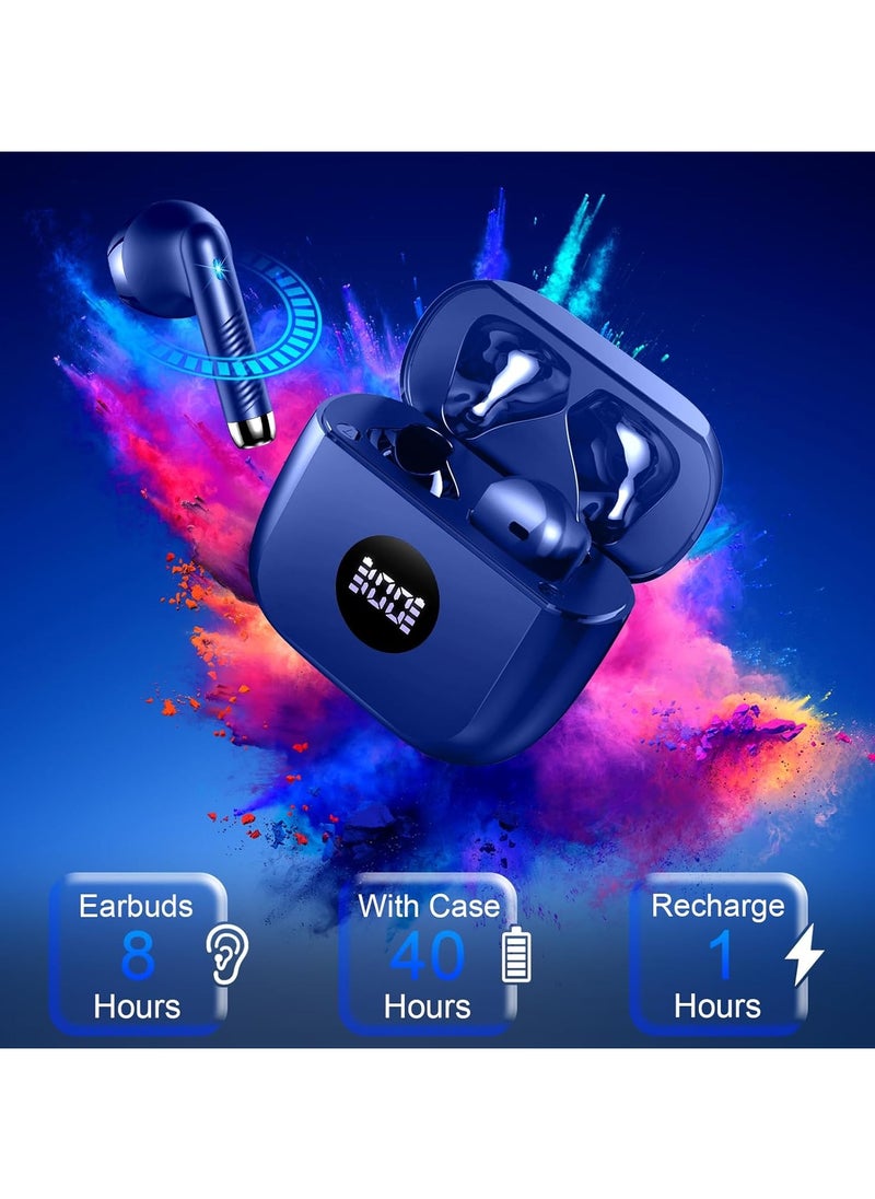 lekikpo - Wireless Earbuds, Bluetooth 5.4 Ear Buds LED Power Display Headphones Bass Stereo, Bluetooth Earbuds in-Ear Noise Cancelling Mic, 40H Playback Mini Case IP7 Waterproof Sports Earphones for Android iOS-Dark Blue - Image 1