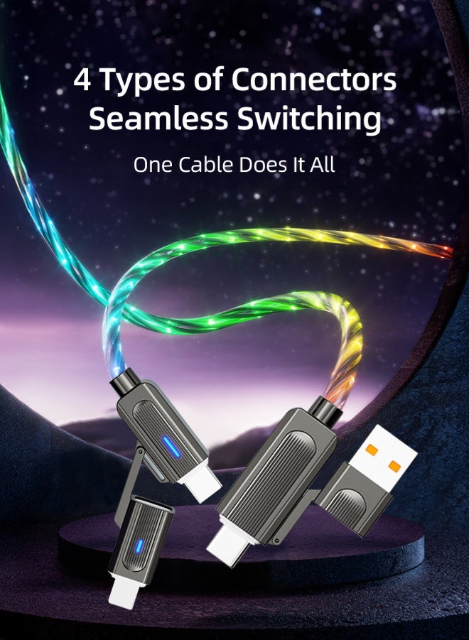 Zcheer 4-in-1 LED Fast Charging Cable, 65W USB-C & Lightning, 7-Color Breathing Light, Zinc Alloy, 5.5mm Reinforced PVC, Durable Universal Data Cord for iPhone 16 15 14 13 12, Samsung, Huawei, Android, Car, Camping, Gaming (1m) - Image 3