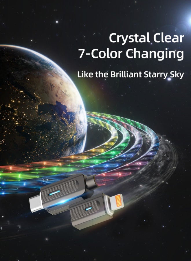Zcheer 4-in-1 LED Fast Charging Cable, 65W USB-C & Lightning, 7-Color Breathing Light, Zinc Alloy, 5.5mm Reinforced PVC, Durable Universal Data Cord for iPhone 16 15 14 13 12, Samsung, Huawei, Android, Car, Camping, Gaming (1m) - Image 2