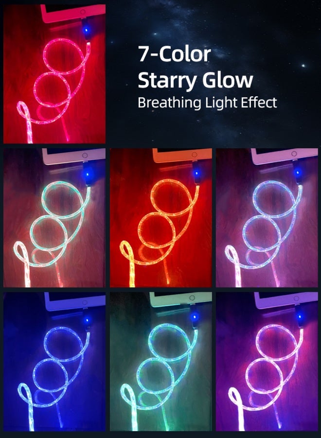 Zcheer 4-in-1 LED Fast Charging Cable, 65W USB-C & Lightning, 7-Color Breathing Light, Zinc Alloy, 5.5mm Reinforced PVC, Durable Universal Data Cord for iPhone 16 15 14 13 12, Samsung, Huawei, Android, Car, Camping, Gaming (1m) - Image 5