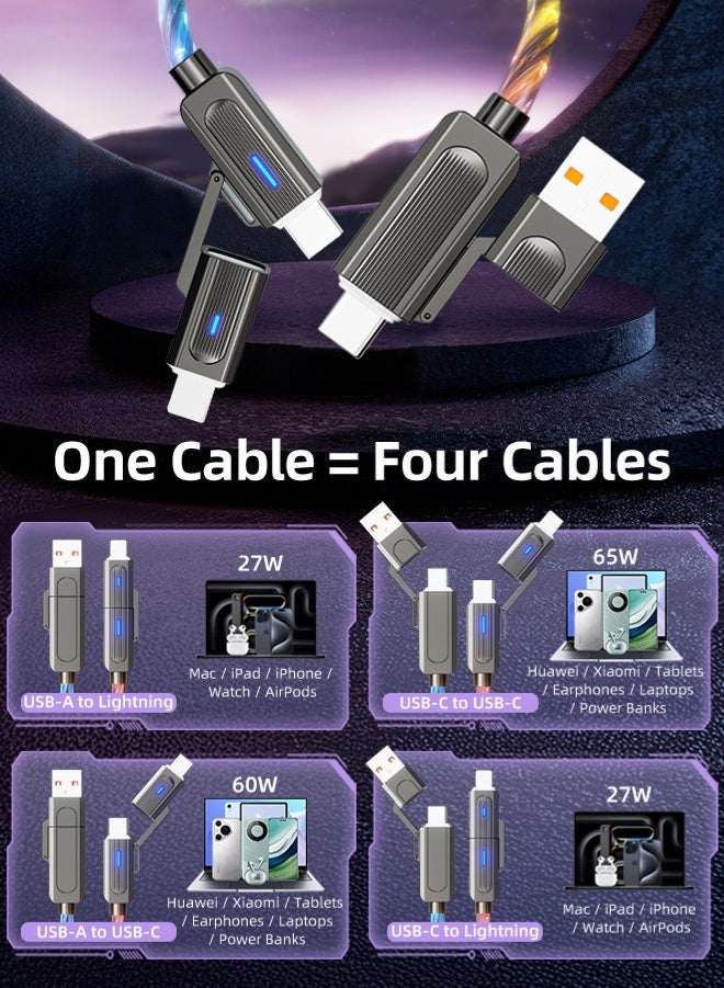 Zcheer 4-in-1 LED Fast Charging Cable, 65W USB-C & Lightning, 7-Color Breathing Light, Zinc Alloy, 5.5mm Reinforced PVC, Durable Universal Data Cord for iPhone 16 15 14 13 12, Samsung, Huawei, Android, Car, Camping, Gaming (1m) - Image 4