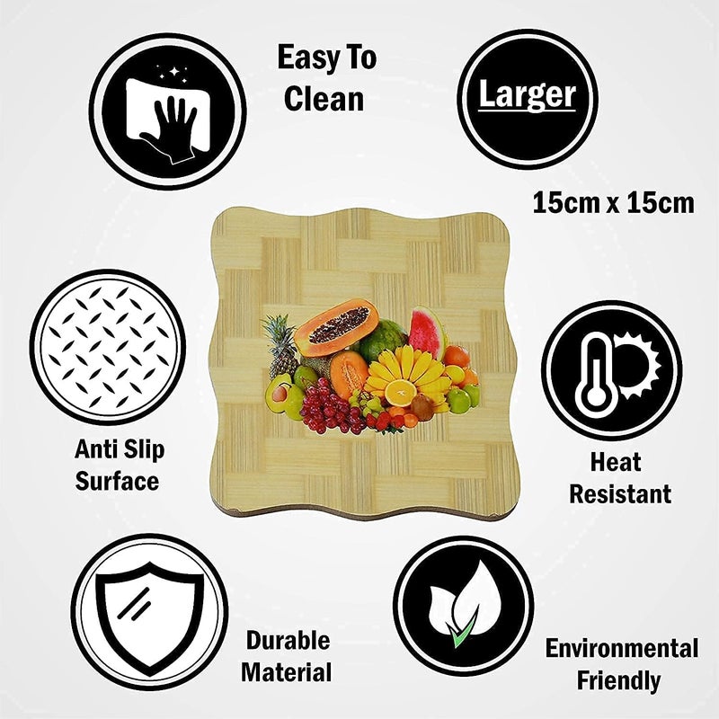 Bamboo Trivet Mat Set for Dining Table | Hot Pot Holder Pads Coasters | Heat Resistant Non-Slip Bamboo Heat Insulation Pad for Kitchen Countertop Pan Rest Stand(15 x 15 cm, Multicolor) (4) - Image 3