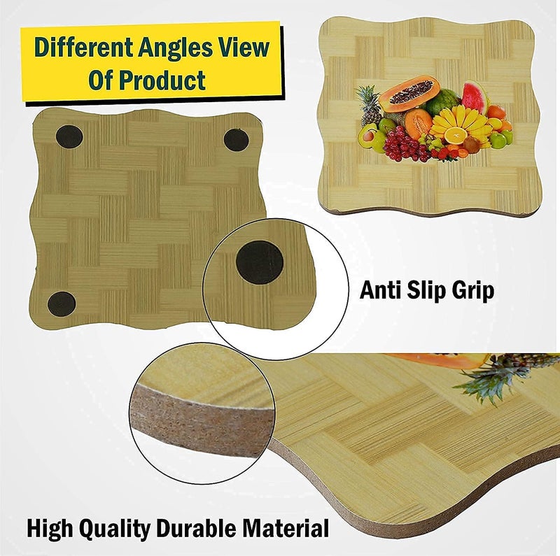 Bamboo Trivet Mat Set for Dining Table | Hot Pot Holder Pads Coasters | Heat Resistant Non-Slip Bamboo Heat Insulation Pad for Kitchen Countertop Pan Rest Stand(15 x 15 cm, Multicolor) (4) - Image 4