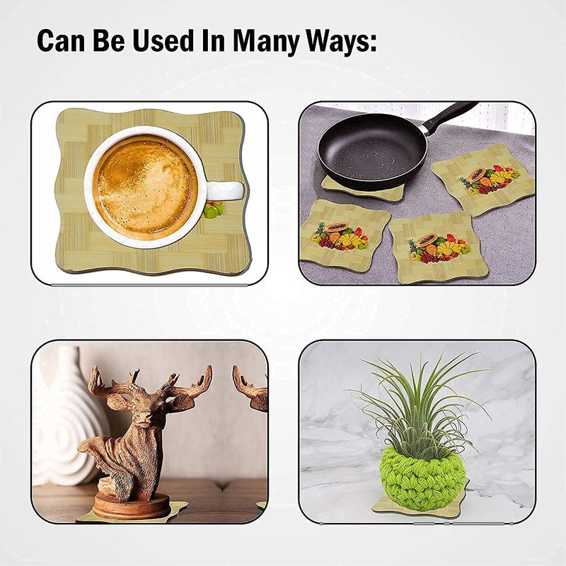 Bamboo Trivet Mat Set for Dining Table | Hot Pot Holder Pads Coasters | Heat Resistant Non-Slip Bamboo Heat Insulation Pad for Kitchen Countertop Pan Rest Stand(15 x 15 cm, Multicolor) (4) - Image 5