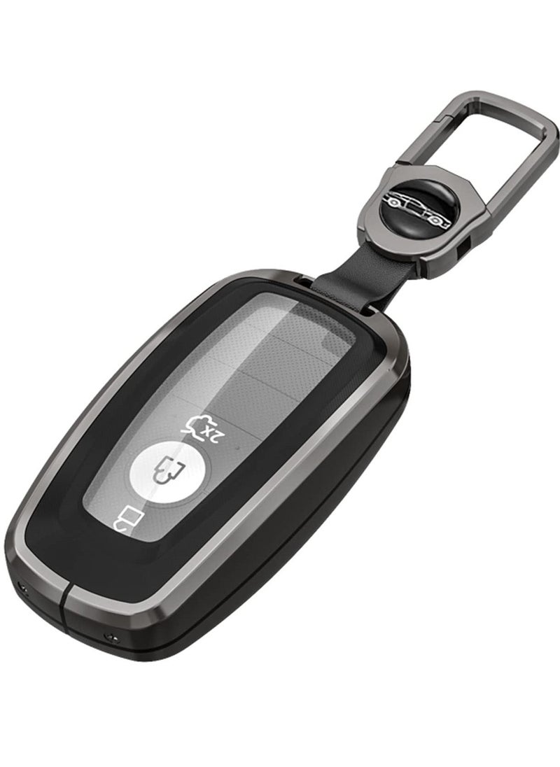 Y&D For Ford Key Fob Cover with Leather Keychain ,Metal Shell Soft TPU Full Protection Case for 2017-2023 Explorer Fusion Mustang Escape F150 F250 F350 F450 F550 Edge 3 4 5 Buttons Smart Remote  - Image 1