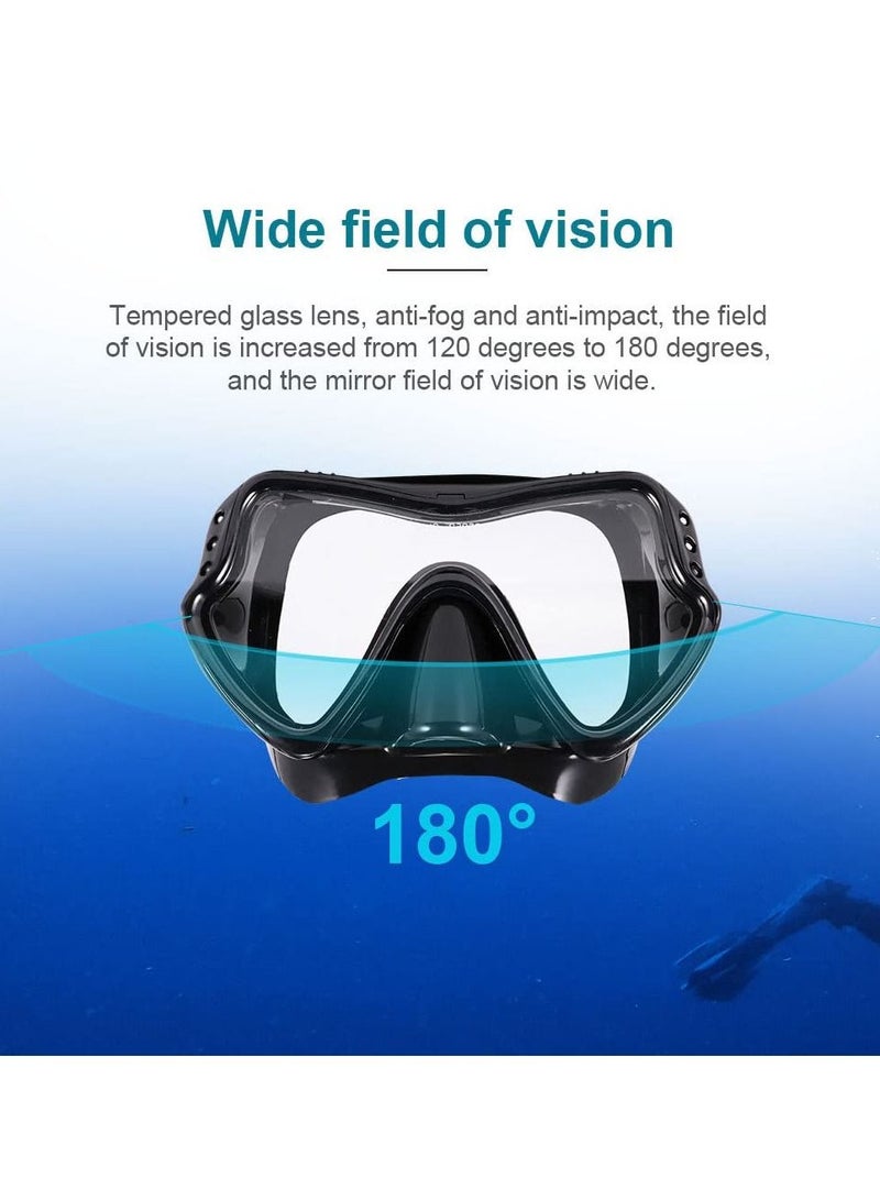 طقم غطس للنساء والرجال من الزجاج المقوى ومضاد للضباب للكبار قناع غوص وغوص نظارات شمسية نظارات الغوص والسباحة سهلة التنفس مجموعة أنبوب التنفس - أسود - Image 4