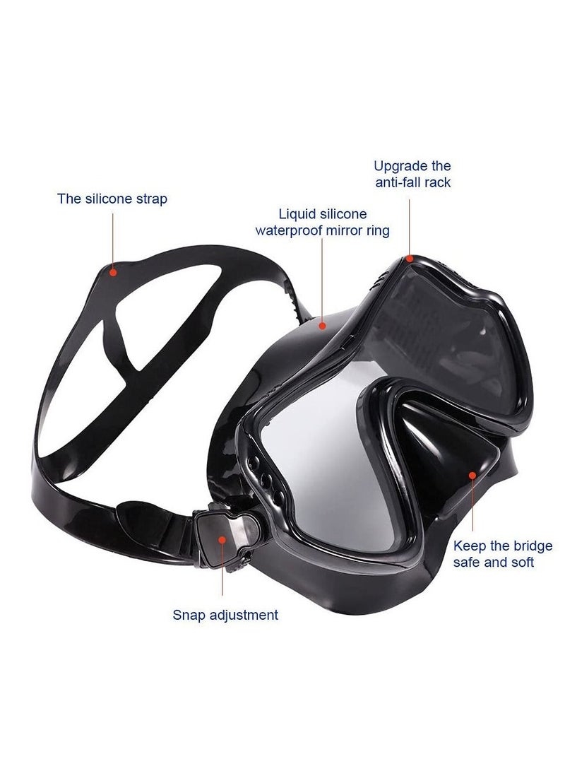 طقم غطس للنساء والرجال من الزجاج المقوى ومضاد للضباب للكبار قناع غوص وغوص نظارات شمسية نظارات الغوص والسباحة سهلة التنفس مجموعة أنبوب التنفس - أسود - Image 3