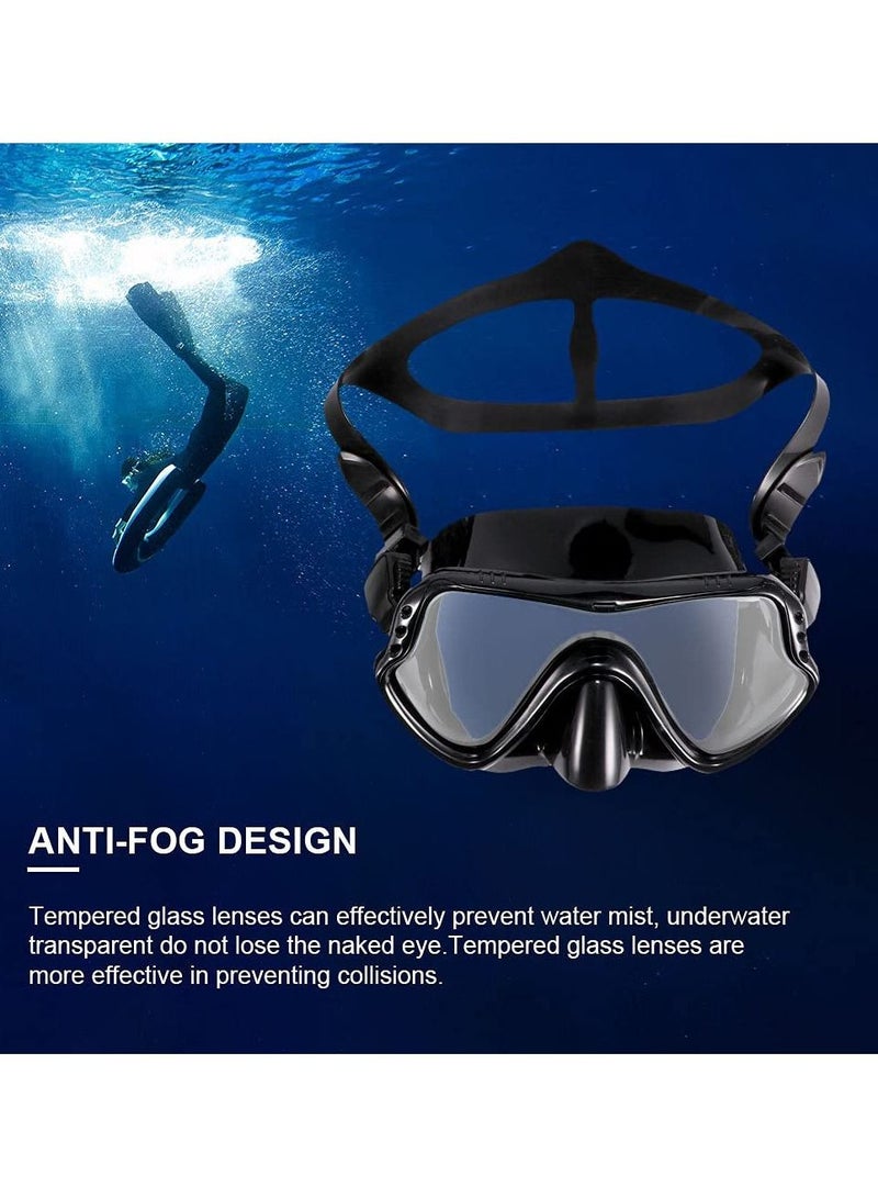 طقم غطس للنساء والرجال من الزجاج المقوى ومضاد للضباب للكبار قناع غوص وغوص نظارات شمسية نظارات الغوص والسباحة سهلة التنفس مجموعة أنبوب التنفس - أسود - Image 5
