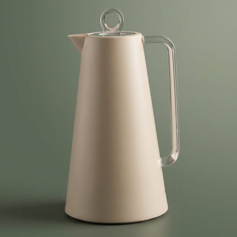 Glory Helena Thermos, 1 Liter, Glass Interior, Transparent Handle, Push-Button Lid - Beige - Image 2