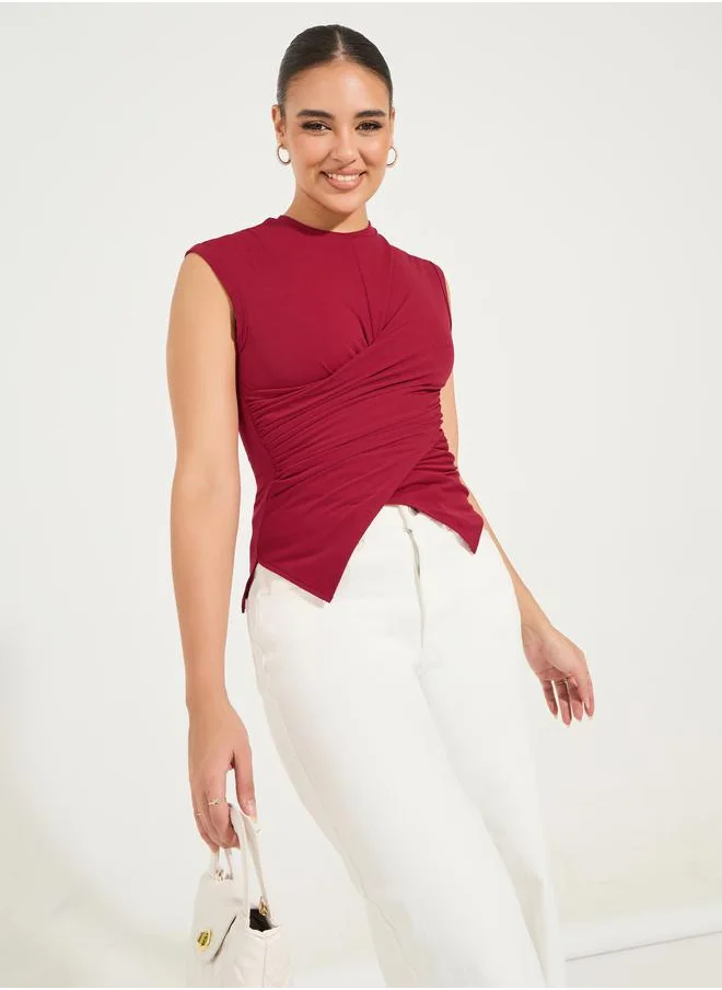 Styli Cross-Over Front Asymmetric Hem T-Shirt