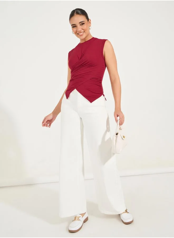 Styli Cross-Over Front Asymmetric Hem T-Shirt