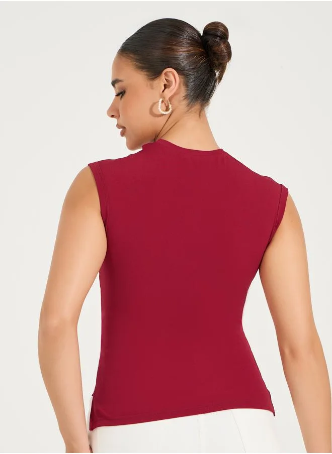 Styli Cross-Over Front Asymmetric Hem T-Shirt
