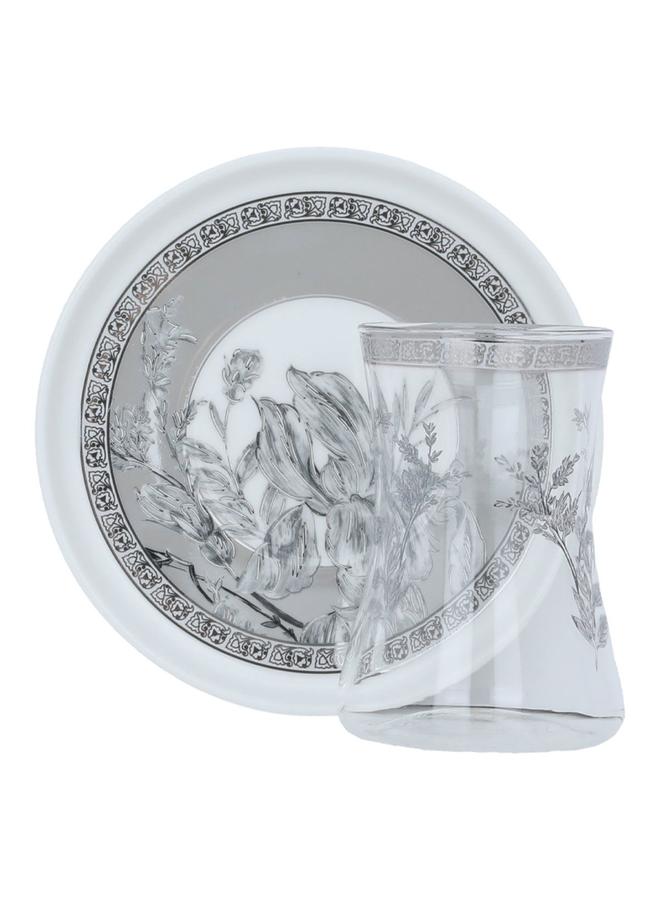 السيف  طقم فناجين شاي مع طبق زجاجي 12 قطعة 200 مل أبيض شفاف - Image 1