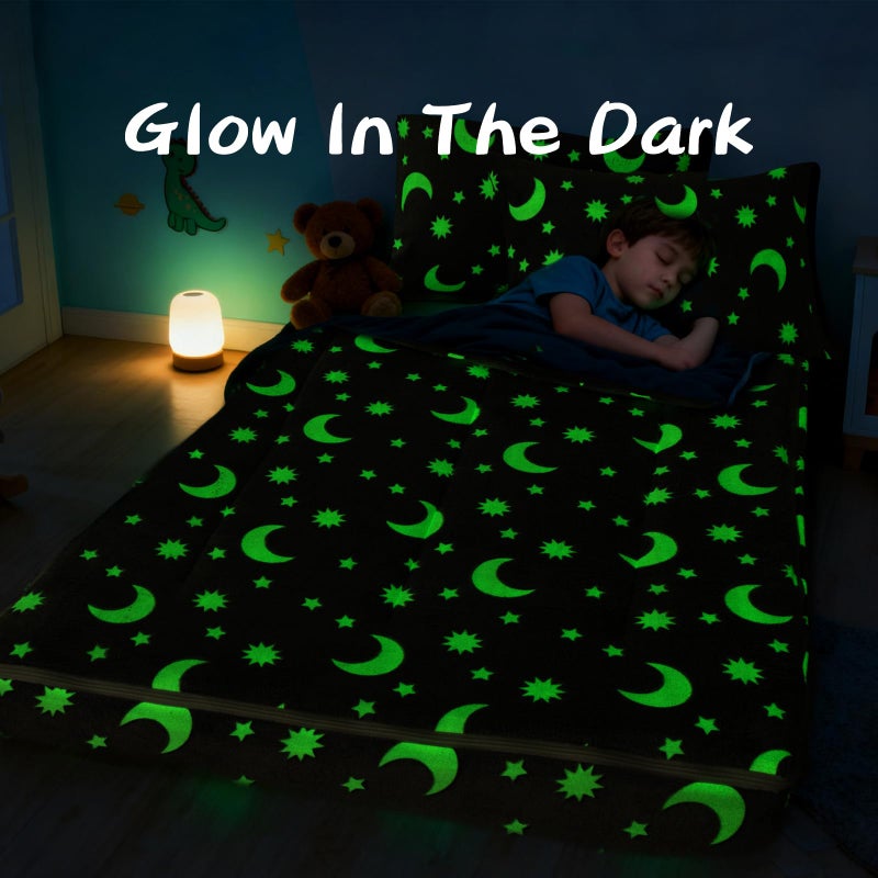 A Nice Night Star Moon Plush Zippered Comforter Set Zipper Bedding Glow in The Dark for Child, Twin,Grey - Image 3