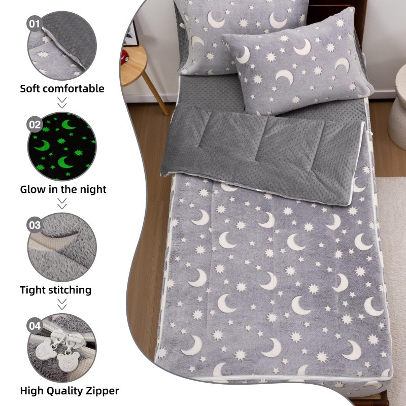 A Nice Night Star Moon Plush Zippered Comforter Set Zipper Bedding Glow in The Dark for Child, Twin,Grey - Image 5