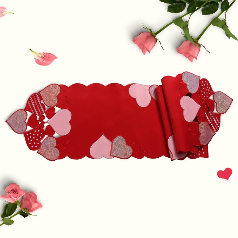 OWENIE Valentines Day Table Runner, 13 x 70 Inch Long Red Embroidered Valentine Table Runner, 14th Feb Heart Tabletop Dresser Scarves, Mother's Day or Wedding Table Decorations - Image 5