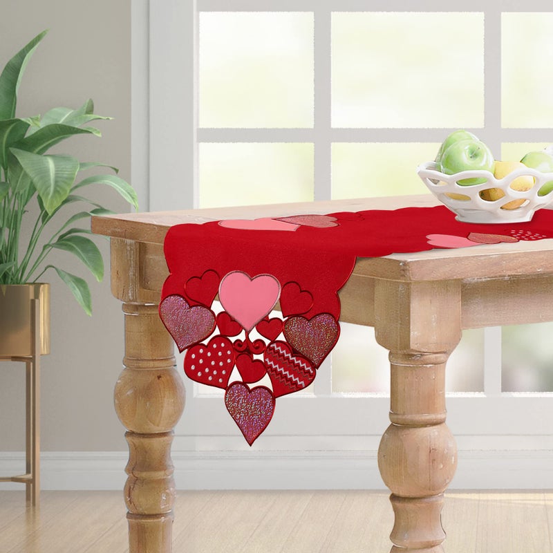 OWENIE Valentines Day Table Runner, 13 x 70 Inch Long Red Embroidered Valentine Table Runner, 14th Feb Heart Tabletop Dresser Scarves, Mother's Day or Wedding Table Decorations - Image 2