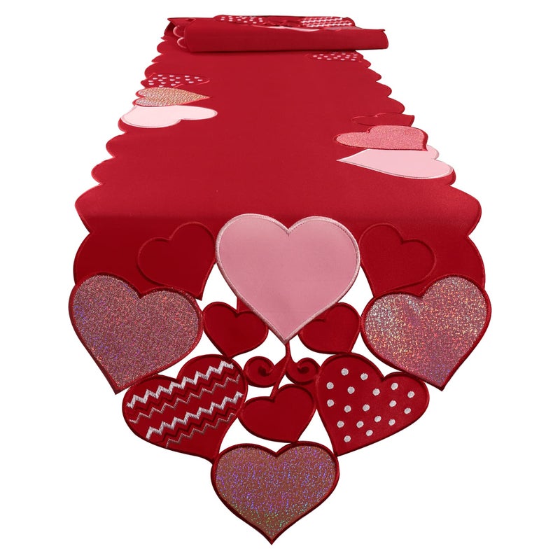 OWENIE Valentines Day Table Runner, 13 x 70 Inch Long Red Embroidered Valentine Table Runner, 14th Feb Heart Tabletop Dresser Scarves, Mother's Day or Wedding Table Decorations - Image 1