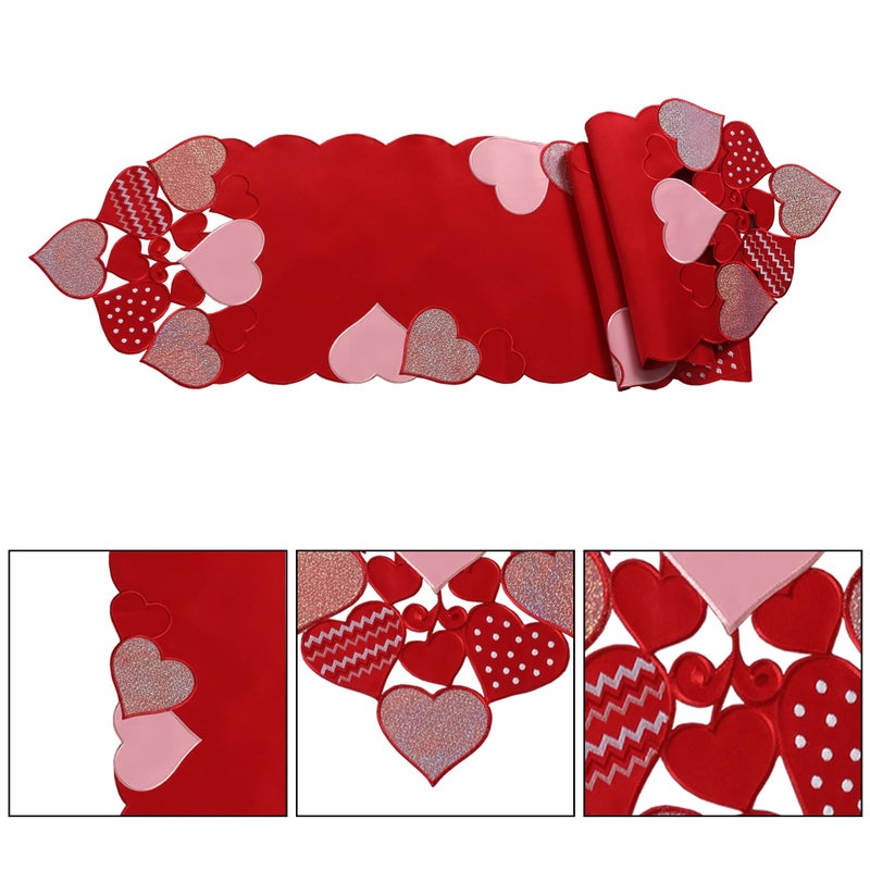 OWENIE Valentines Day Table Runner, 13 x 70 Inch Long Red Embroidered Valentine Table Runner, 14th Feb Heart Tabletop Dresser Scarves, Mother's Day or Wedding Table Decorations - Image 4
