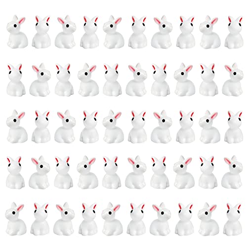 Exasinine 50Pcs Mini Rabbits Figurine Easter Bunny Figurine Rabbit Miniature Figurines Mini Animals Fairy Garden Miniature Ornaments for Easter Egg Fillers Dollhouse Cake Home DéCor - Image 1