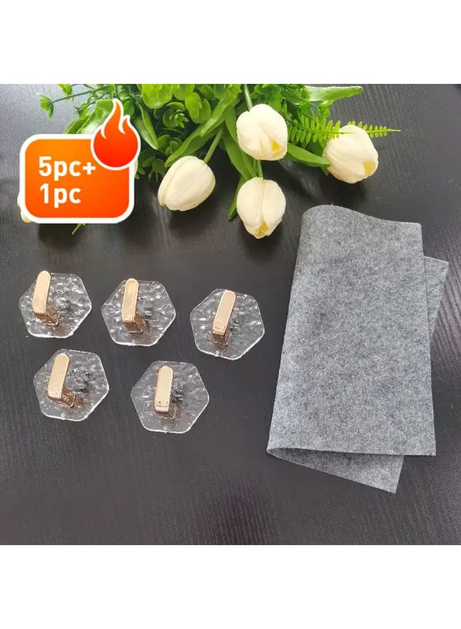 Gold Plated 5pcs No Drill Hooks With 1 Magic Cleaning Cloth Wall Hanging Solution - Image 1