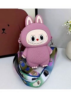 Generic Labubu Kids Silicone Coin Purse Keychain gray full body(pink)  - Image 1