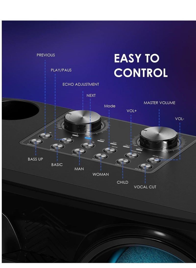 ELTRAZONE Karaoke Machine with 2 UHF Wireless Microphones for Adults/Kids – Portable Bluetooth PA Speaker System with LED Light, Echo & Bass Adjustment, Vocal Cut for Home Parties, Meetings, Weddings - Image 5