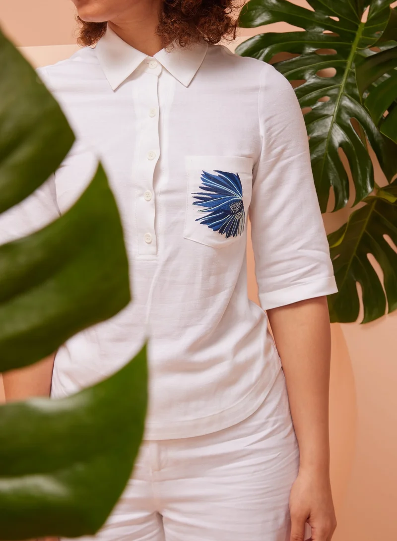 Ashita Fernandes  Embroidered Pocket Detail Cotton Polo Shirt for Women | Best Price UAE