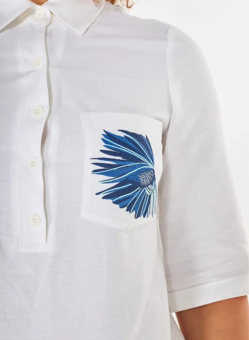 Ashita Fernandes  Embroidered Pocket Detail Cotton Polo Shirt for Women | Best Price UAE