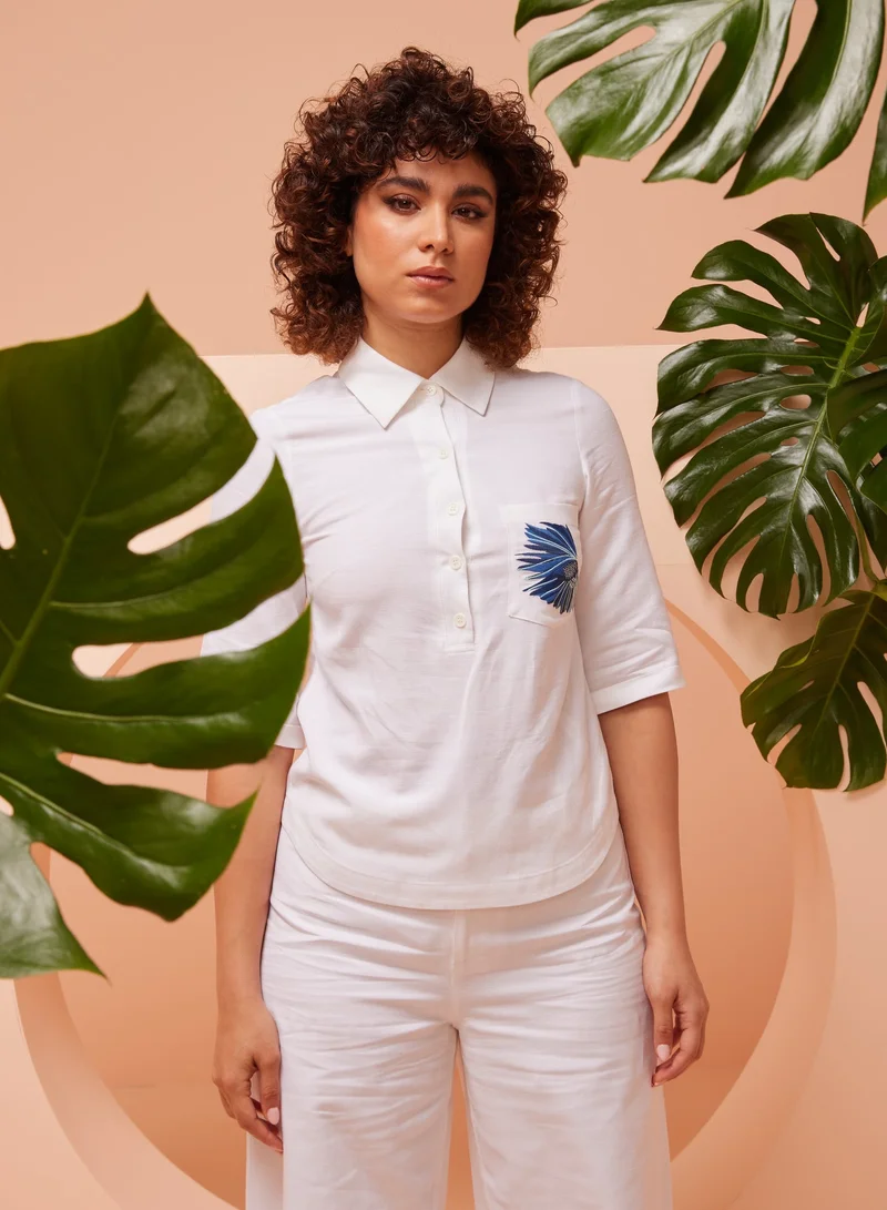 Ashita Fernandes  Embroidered Pocket Detail Cotton Polo Shirt for Women | Best Price UAE