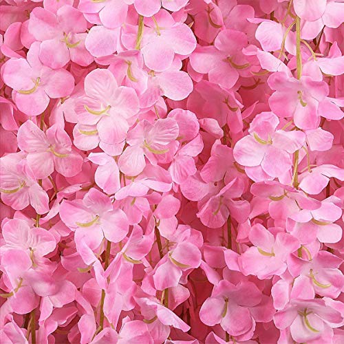 GT Gloptook 6 Pcs Artificial Polyester Hanging Flower Wisteria Vines Fake Flowers Vines for Home Party Wedding Garden Outdoor Greenery Decoration (6, Pink) - Image 4