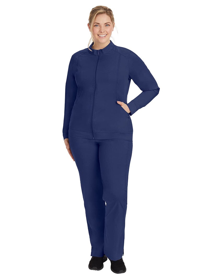 Healing Hands Women's Scrub Jacket, Zip-Up Front with 2-Way Stretch Comfort & Big Kangaroo Pockets 5038, Medium, Navy - Image 3